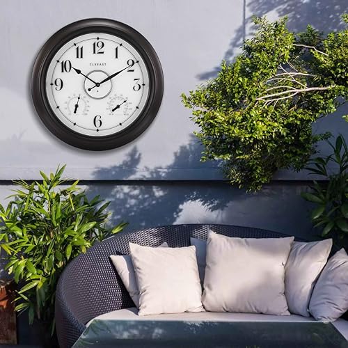 Illuminated Outdoor Clocks Waterproof 18 inch with Smart Sensor,Large Outdoor Clock with Thermometer & Hygrometer for Garden Patio Pool