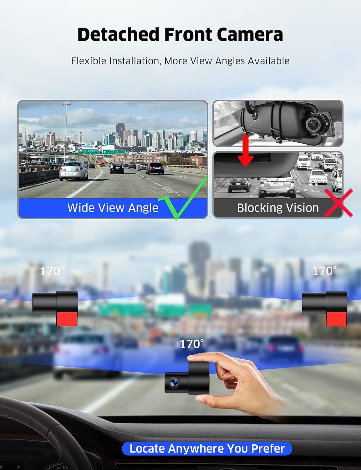 LAMTTO Mirror Dash Cam 11 inch with Adjustable Front Camera, Waterproof Rear View Mirror Backup Camera for Car