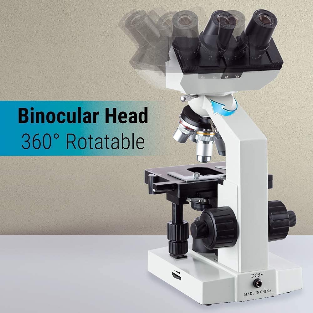 OMAX 40X-2000X LED Binocular Compound Lab Microscope w/ Double Layer Mechanical Stage + Blank Slides, Cover Slips, & Lens Cleaning Paper