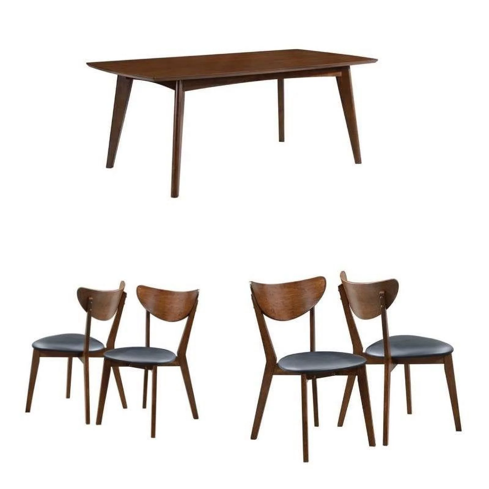 5 Piece Mid Century Modern Dining Table and 4-Chair Set in Dark Walnut