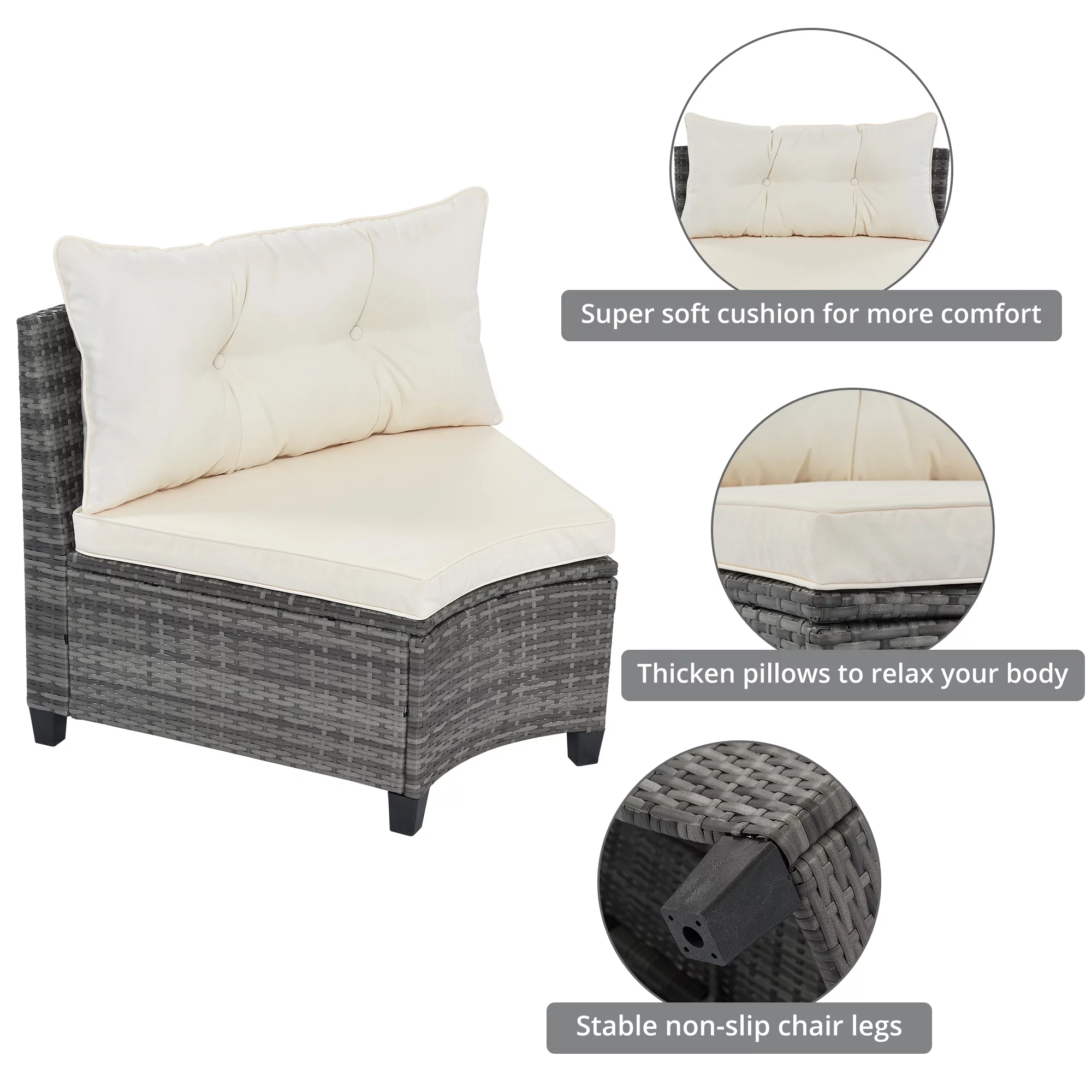 EUROCO 8 Piece Rattan Sectional Sofa Set,Curved  Outdoor Conversation Set,All-Weather Wicker with Removable Cushions & Coffee Table