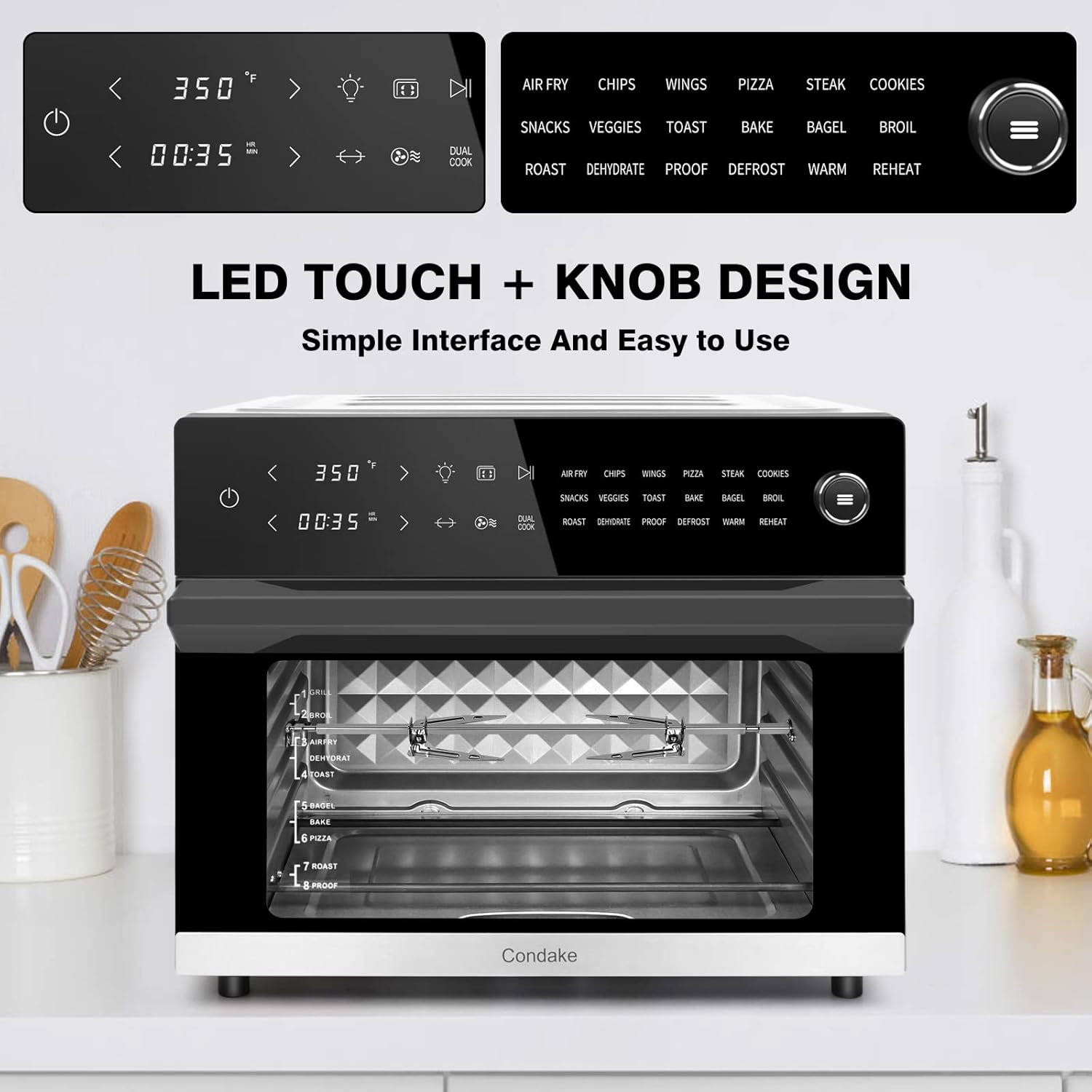 32QT Air Fryer Oven Toaster Oven Combo with Rotisserie 18-in-1 Convection Oven Countertop Digital Airfryer for Bake Broil Pizza Roast Toast Dehydrate