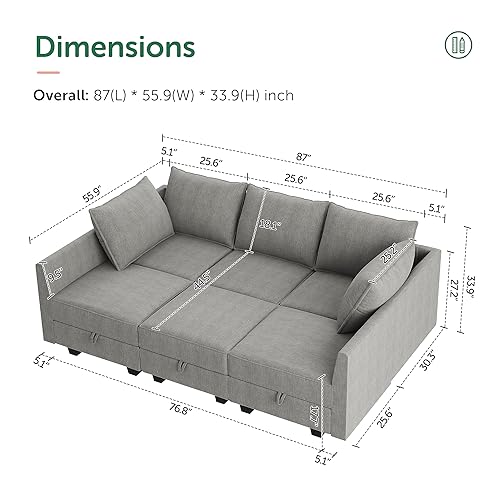 HONBAY Modular Sofa Sectional Sleeper Couch with Ottomans Reversible Sleeper Sectional Sofa Modular Couch with Storage, Aqua Blue