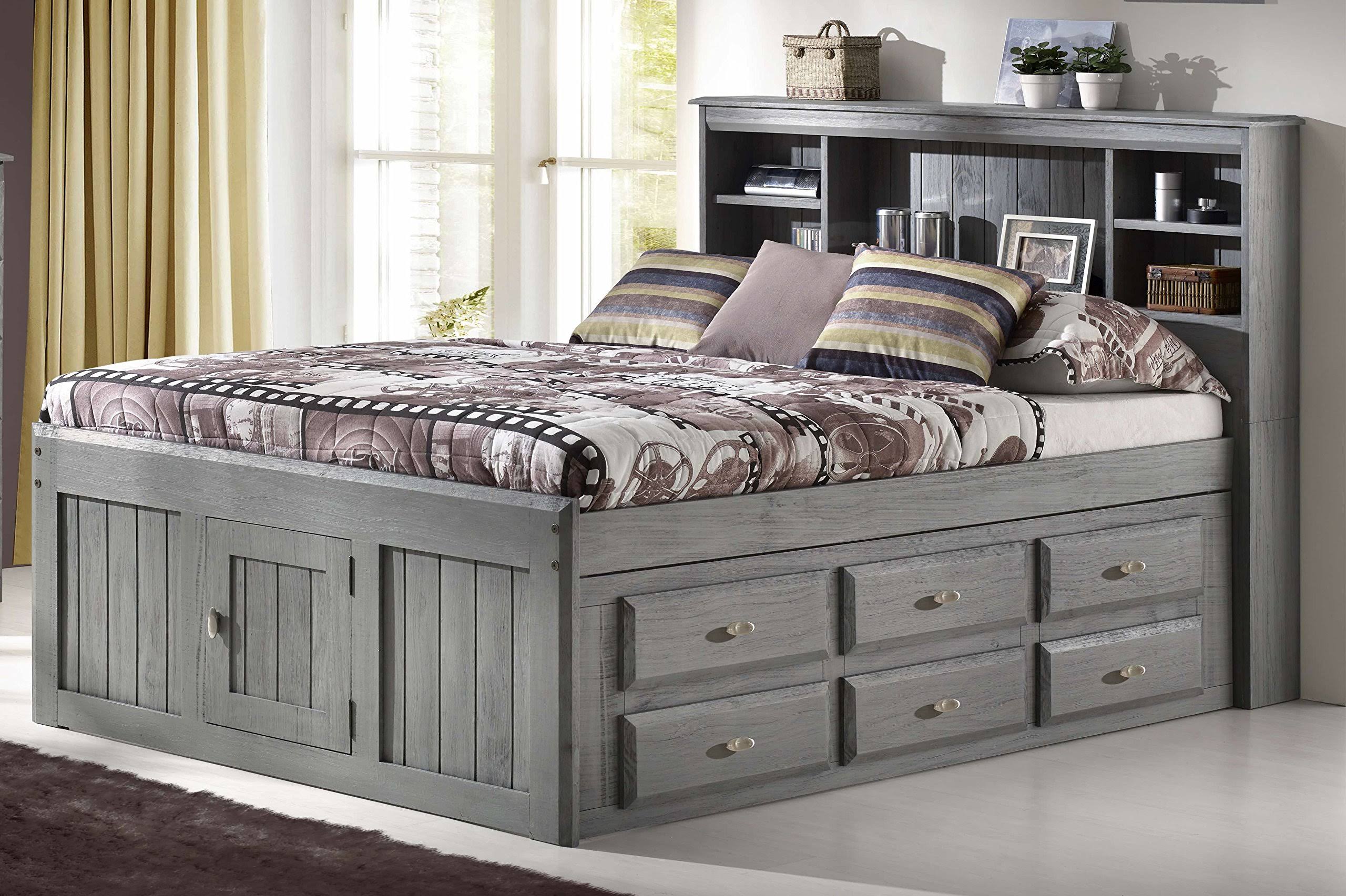 Discovery World Furniture Charcoal Full Bookcase Bed with 12 Drawers