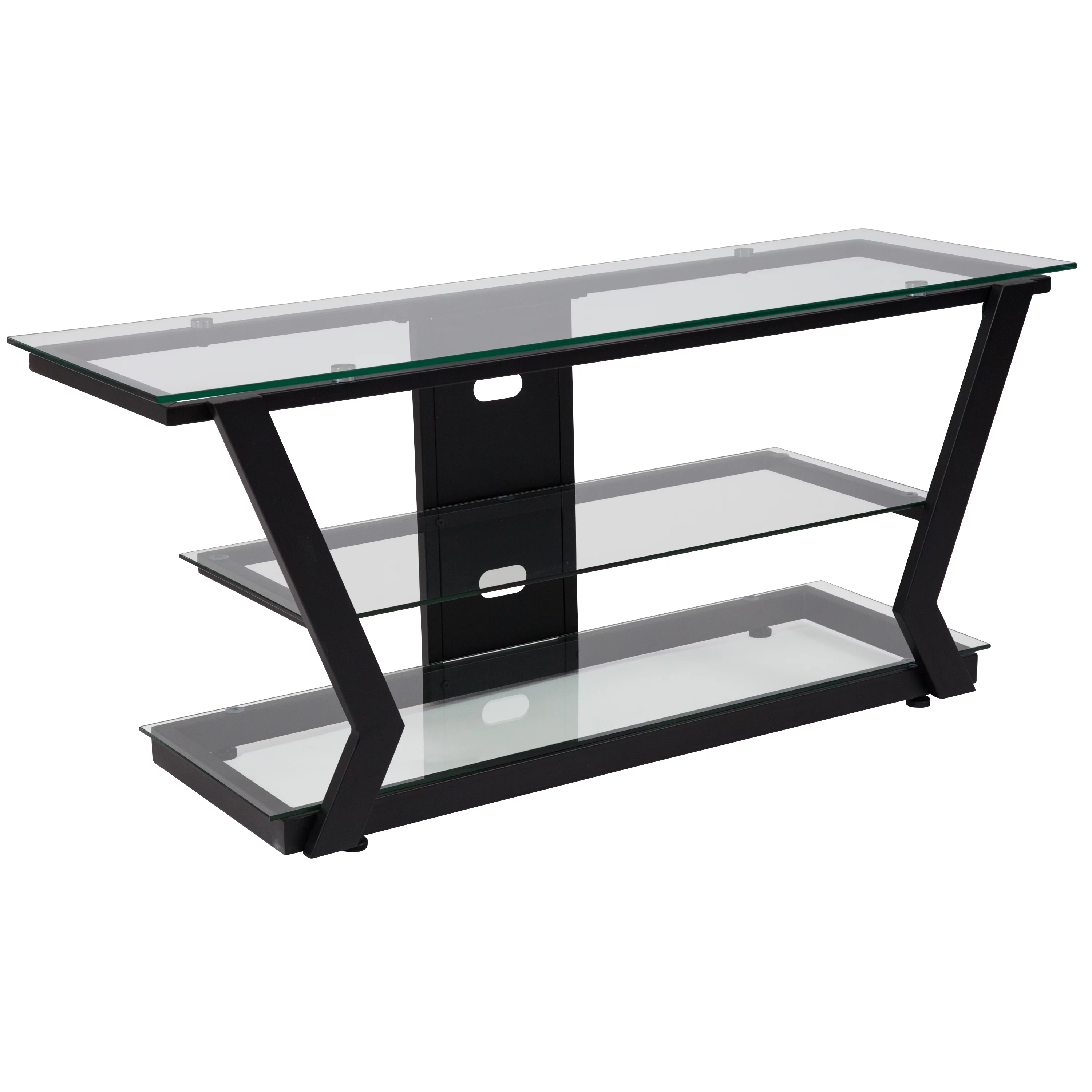 Flash Furniture Harbor Hills Glass TV Stand with Black Metal Frame, for TVs up to 50"