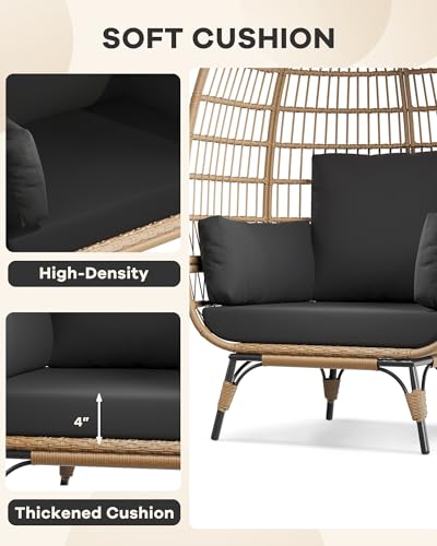 Oversized Wicker Egg Chair Outdoor, Patio Lounge Chair with Ultra Luxury Cushions & Steel Frame, 350LBs Capacity Egg Chair Indoor Outdoor for Balcony
