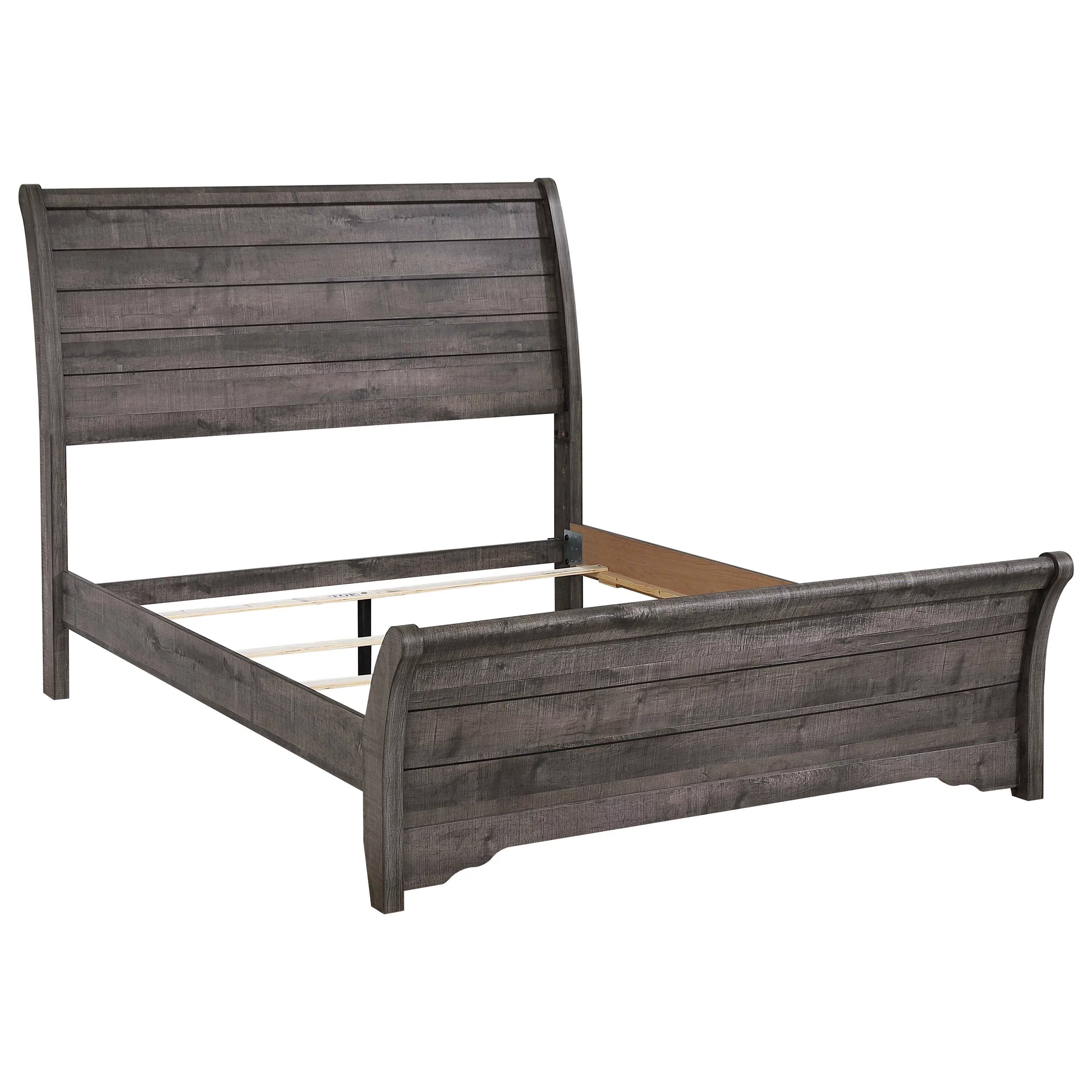 Traditional Rustic Style 5pc King Size Bed Dresser Mirror Nightstand Set Bedroom Wooden Furniture Gray Finish