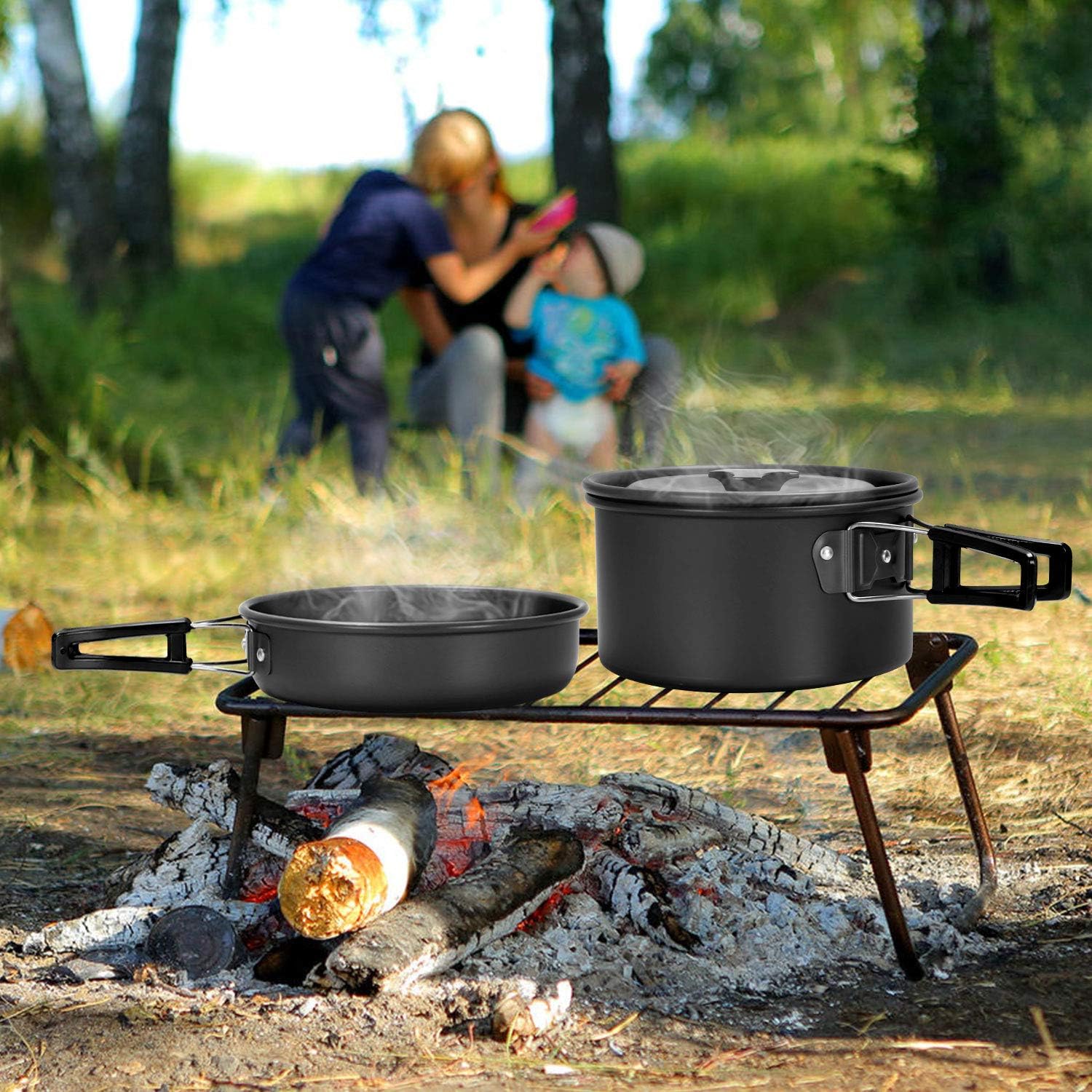 Odoland 16pcs Camping Cookware Set with Folding Camping Stove