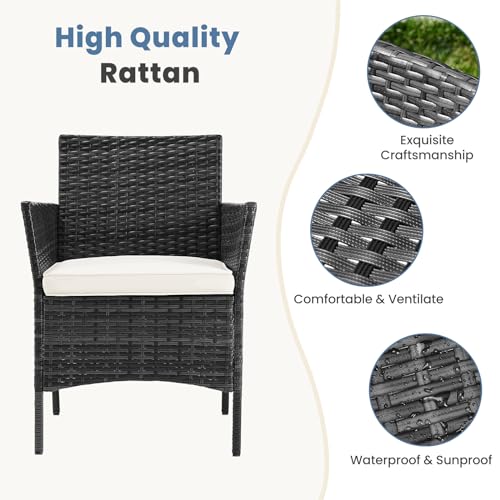 DUMOS Patio Furniture Set 4 Pieces, Outdoor Wicker Furniture with Coffee Table, Modern Rattan Patio Chairs Conversation Sets with Sofa for Garden