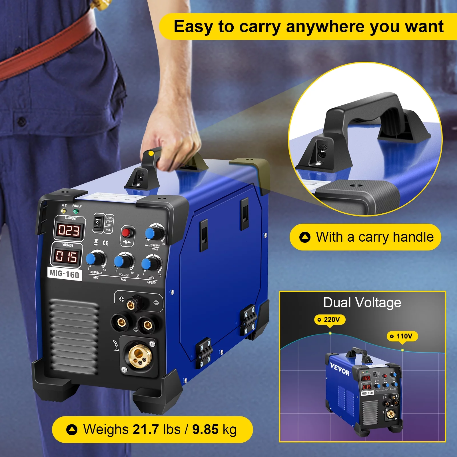 VEVORbrand 160 Amp MIG Welder 3 in 1 Welder MIG TIG Arc Welder 110V/220V DC Welding Machine, Combo Welding Machine Inverter Welder Digital Display