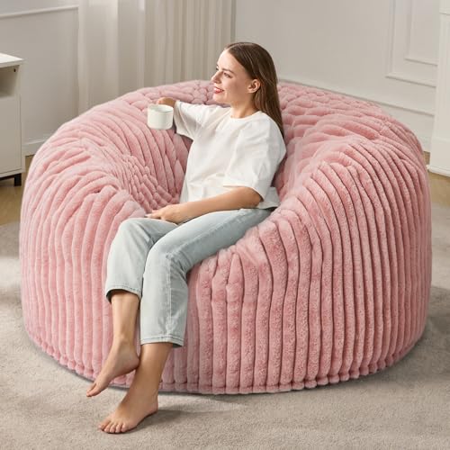 Hobestluk 5ft Bean Bag Chairs for Adults Large Beanbag Chair with Stripe Plush Cover Big Bean Bag Chair for Living Room Bedroom Dorm Office -Black