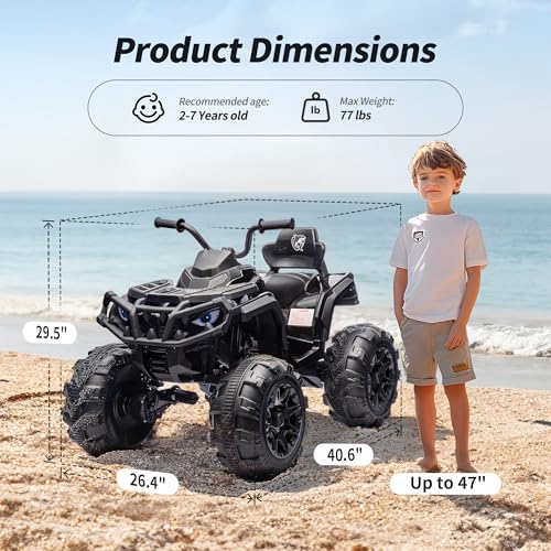 Shark Kids ATV 4 Wheeler, 24V 4WD Electric ATV Ride On Toy for Big Kids, 4X200W Motor, 5.6Mph Max Speed - Green