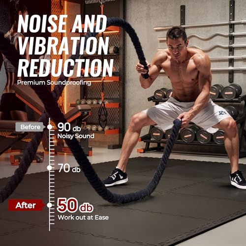 SUPERJARE 0.56'' Thick 24 Pcs 96 Sq Ft Rubber Top Exercise Equipment Mats, High Density EVA Foam Mats with Rubber Top