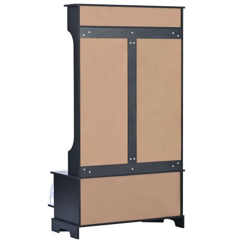 THINK 30,Wood Hall Tree with 2 Flip Shoe Storage Drawers and 3 Top Shelves, Hallway Organizer with Storage Bench and Metal Hanging Hooks, Black