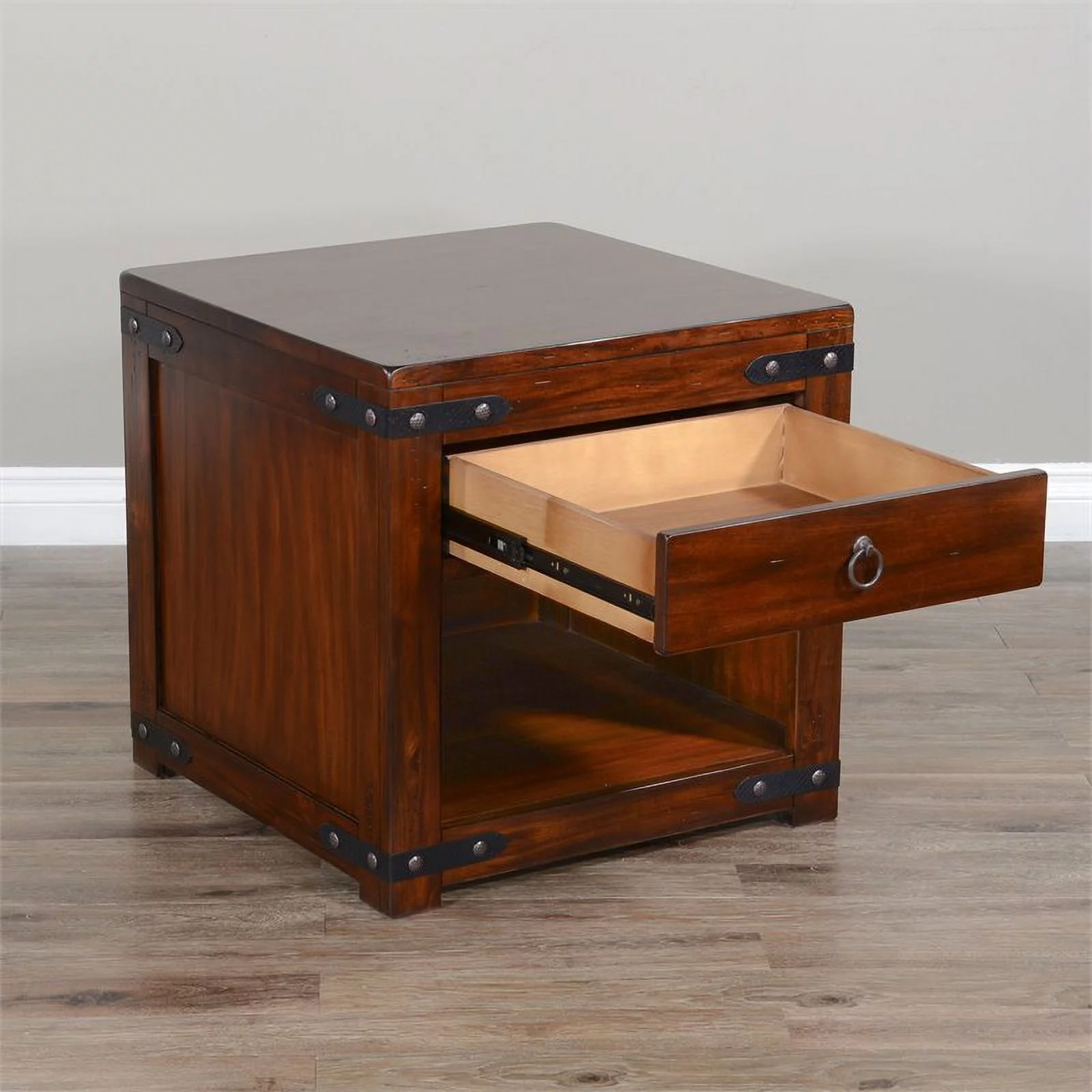 Home Square Santa Fe 24" Traditional Wood End Table in Dark Chocolate - Set of 2
