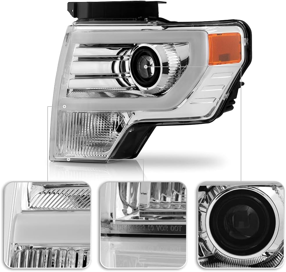 ACANII - For 2009 2010 2011 2012 2013 2014 Ford F150 LED Tube Projector Headlights Driver + Passenger Side