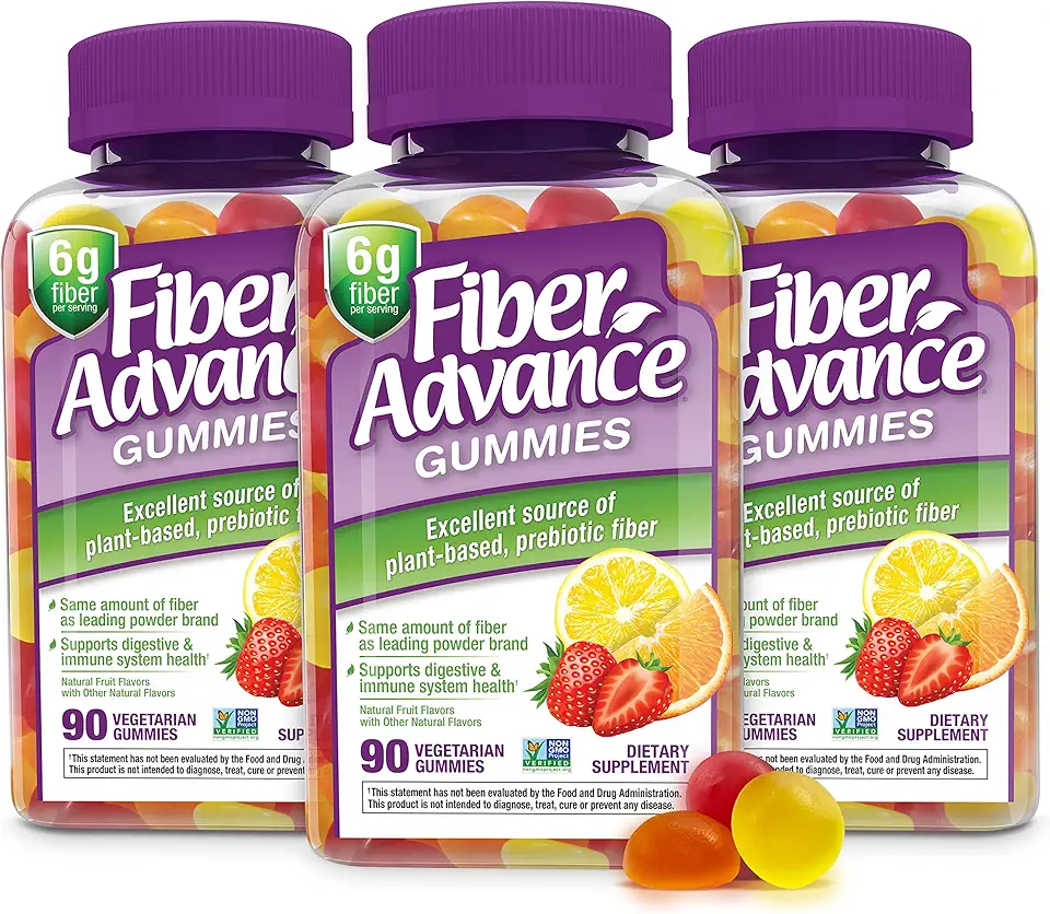 Fiber Advance Gummies | 100% Plant Based Fiber Supplement for Digestive Health | Chicory Root Inulin Prebiotic Gummies for Adults | Gluten Free