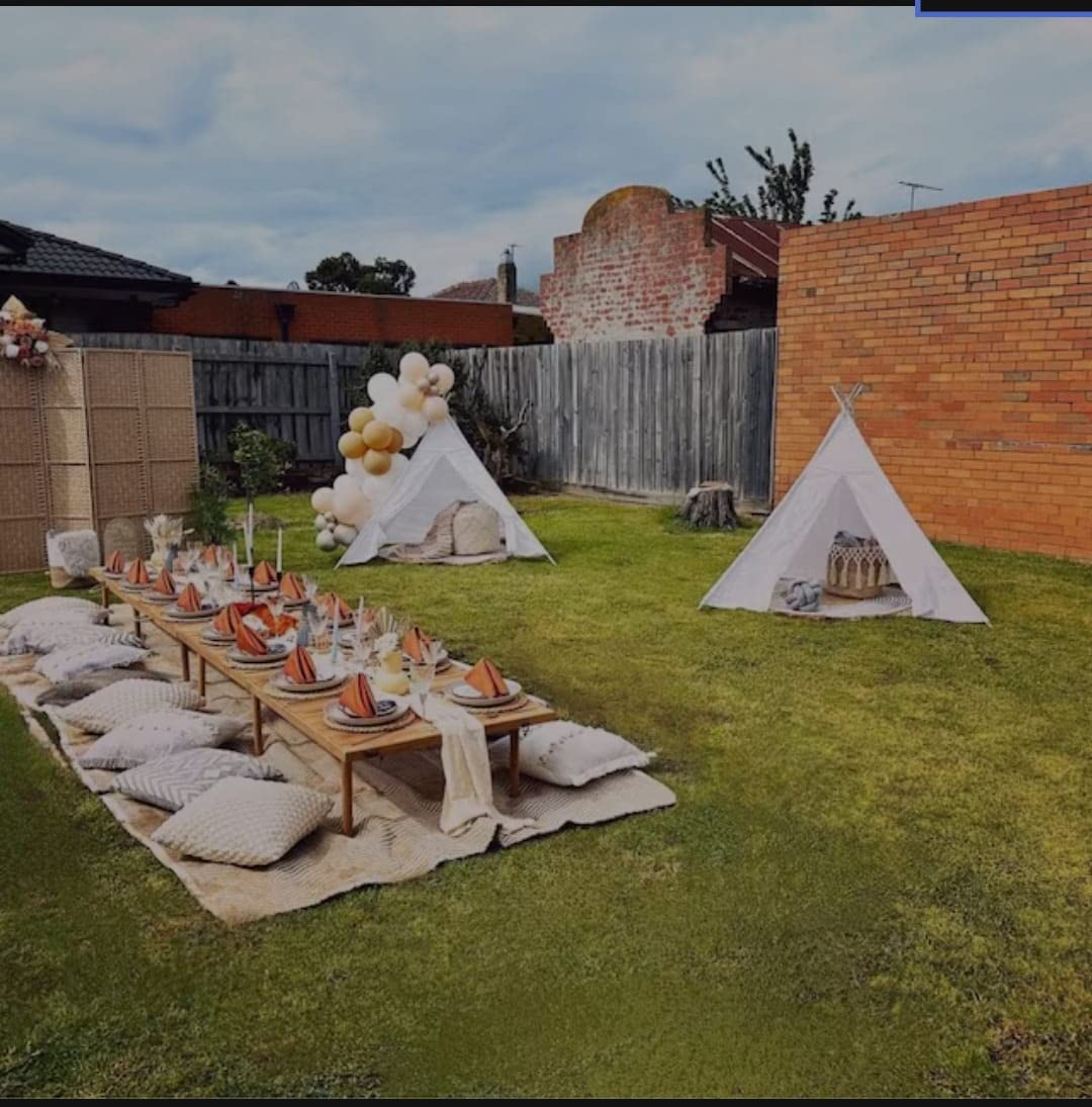 Wood table (28"W x 80"L x13"H) (For 10 Person) 13-19 boho table, wooden table, low foldable table, boho picnic table,large garden table