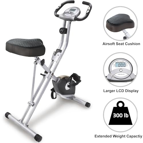 Exerpeutic Foldable Exercise Bike, 8 levels of Resistance Stationary Bicycle with Airsoft Seat, LCD Display to Track Distance, Calories