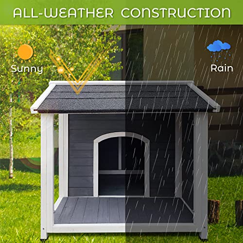 Outdoor Wooden Dog House,Waterproof Kennel with Deck and Sloped Roof,High Stability Pet Dog Cage for Small/Medium Puppy
