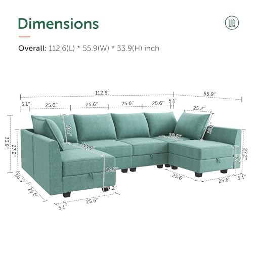 HONBAY Modular Sectional Sofa U Shaped Sectional Modular Sofa with Storage Convertible Sectional Couch for Living Room, Grey