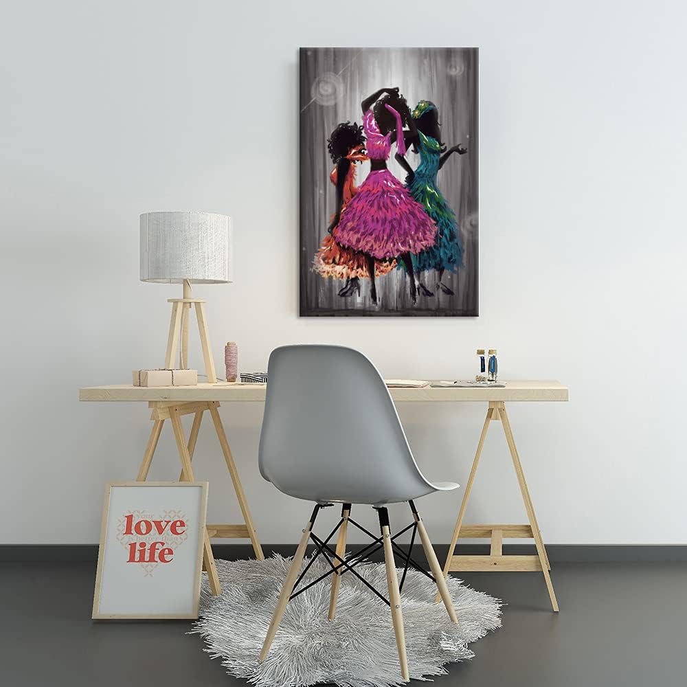 Zlove Large Dancing African Girls Canvas Wall Art African American Ethnic Tribe Lady Abstract Painting Artwork for Bedroom Bathroom Home Decor