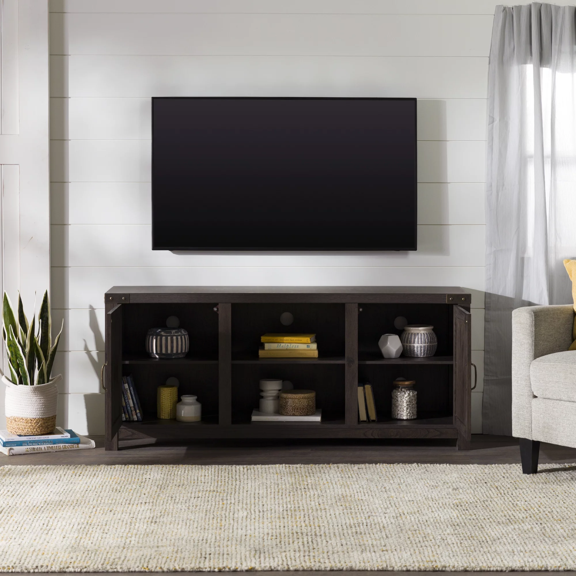 Walker Edison Modern Farmhouse Barn Door TV Stand for TVs up to 65, Grey Wash
