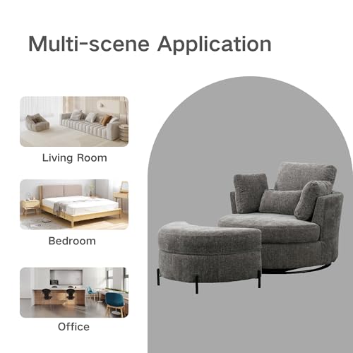 Chifee & Vingol 42.2" Oversized Swivel Accent Chair Round Barrel Chair,Chenille,Beige