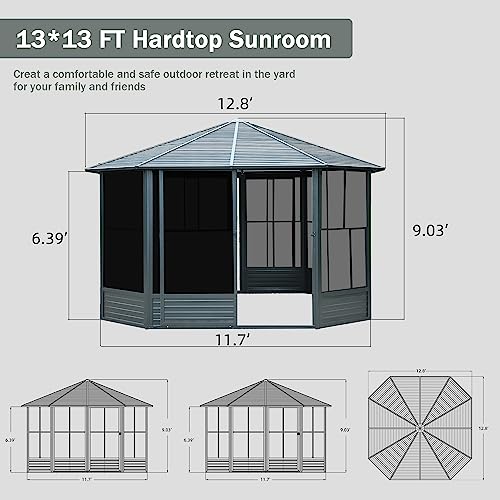 Domi 10’ x 10’ Hardtop Gazebo Metal Frame Canopy with Netting & Curtains