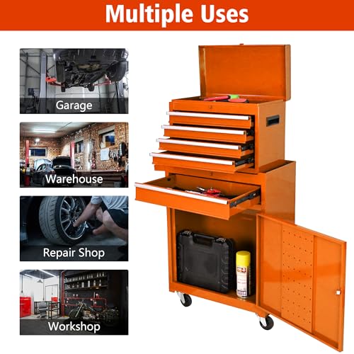 5-Drawer Rolling Tool Chest, Modular Tool Cabinet with Brake Casters & Removable Drawers, Workshop Toolbox Cart for Factory/Garage, Black