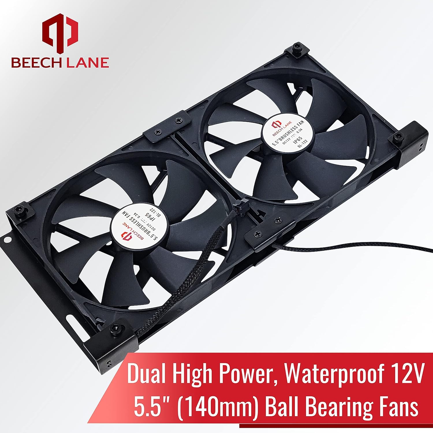 Beech Lane 12V RV Fridge Ventilation Cooling Fan 5.5 (140mm), Custom Mounts For American RV Side Vents, Adjustable Temperature Settings