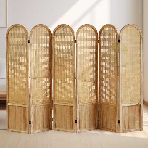 Room Divider 4 Panel, Folding Privacy Screen, Foldable Wood Divider Room Dec, Rattan Room Divider, Portable Partition Screen