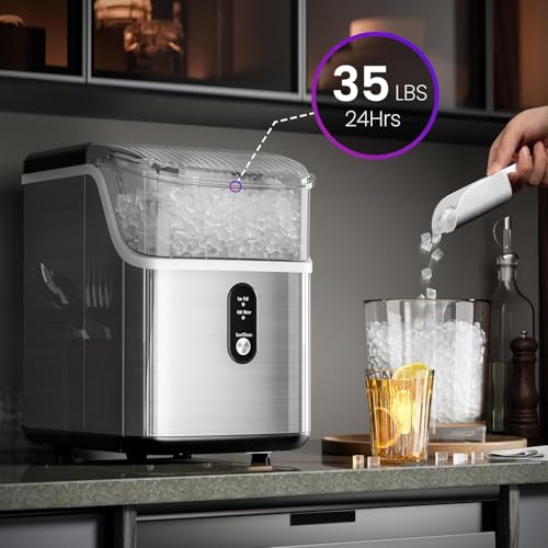 Nugget Ice Makers Countertop, 35Lbs/24H Portable Ice Maker Machine with Chewable Ice