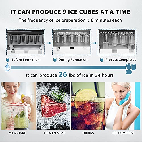 VIVOHOME Electric Portable Compact Countertop Automatic Ice Cube Maker Machine with Hand Scoop and Self Cleaning Function 26lbs/Day Silver