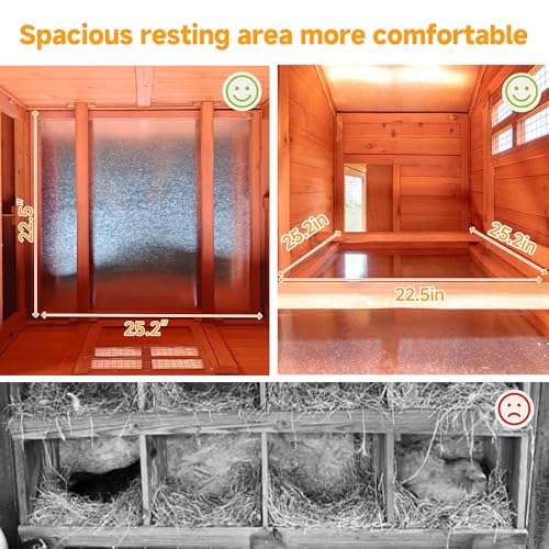 GARWOOD Large Wooden Chicken Coop Outdoor Big Hen House Poultry Pet Duck Hutch with Run Cage Nesting Box Waterproof Asphalt Roof Ramp Removable Tray