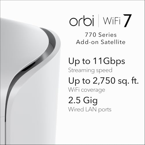 NETGEAR Orbi 770 Series Tri-Band WiFi 7 Mesh Network System (RBE773) - Router + 2 Satellite Extenders, Security Features, Up to 11Gbps