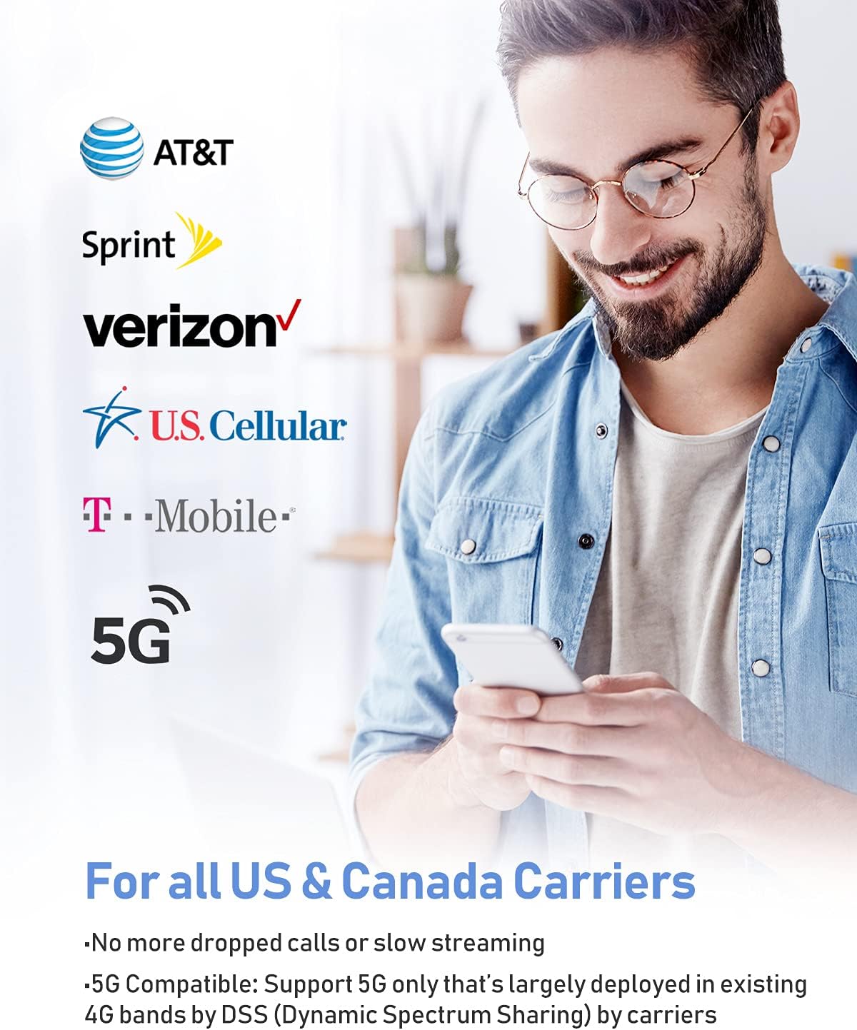HiBoost Cell Phone Signal Booster for Home, Up to 3,000 Sq. Ft, Boosts 5G/4G LTE, All US Carriers - Verizon, AT&T, T-Mobile, Sprint & More