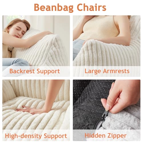 Giant Bean Bag Chairs for Adults with Filling Plush Fluffy Bean Bag Chairs for Teens with Armrests Comfy BeanBag Lazy Couch Sofa Chair for Bedroom