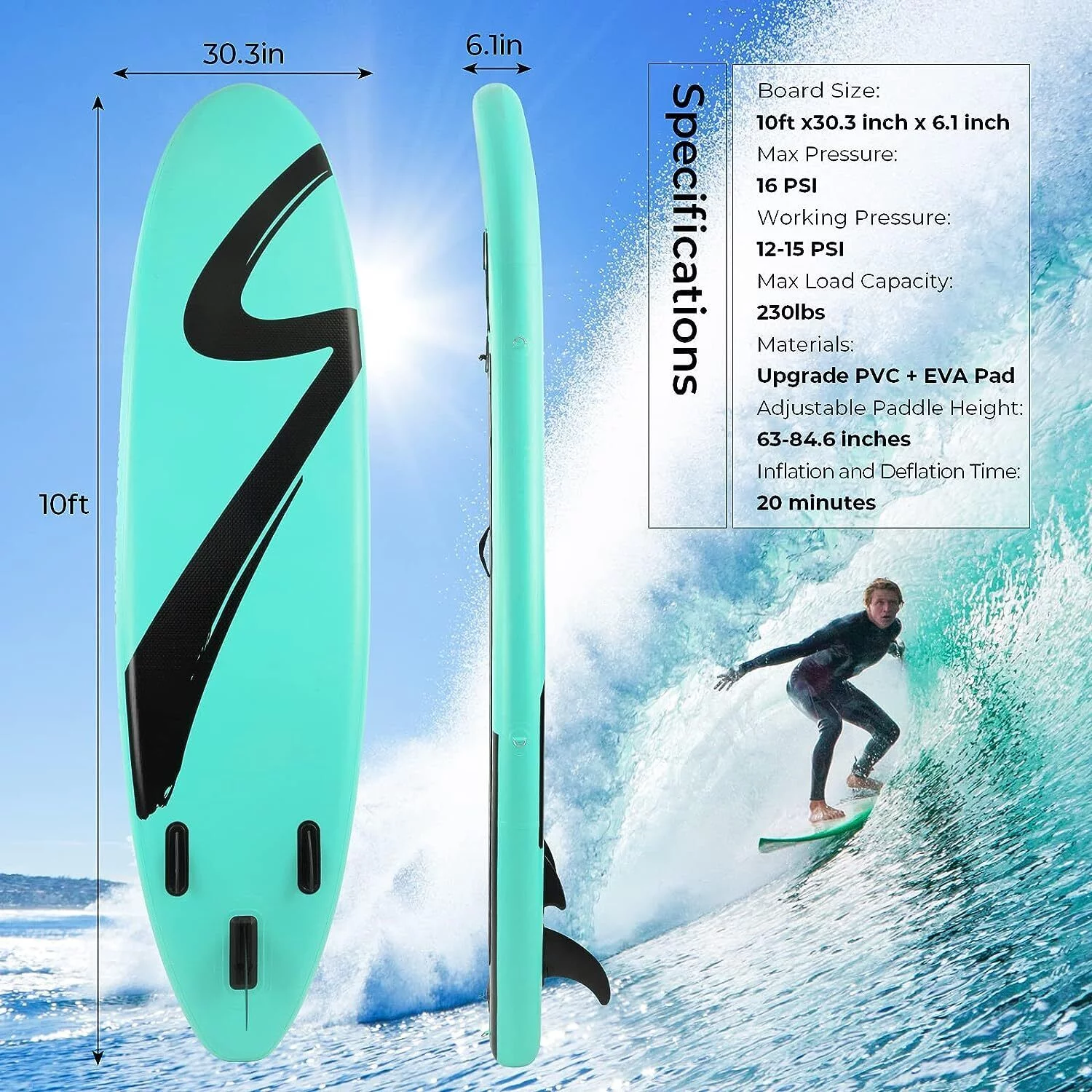 streakboard Inflatable Paddle Board Stand Up Paddle Board SUP with Complete Kit Non-Slip Deck - Radiant Selections