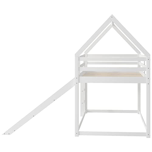 Kids Twin Over Twin Bunk Beds with Slide and Trundle, Solid Wood Bunk Bed Frame with Stairs and Storage