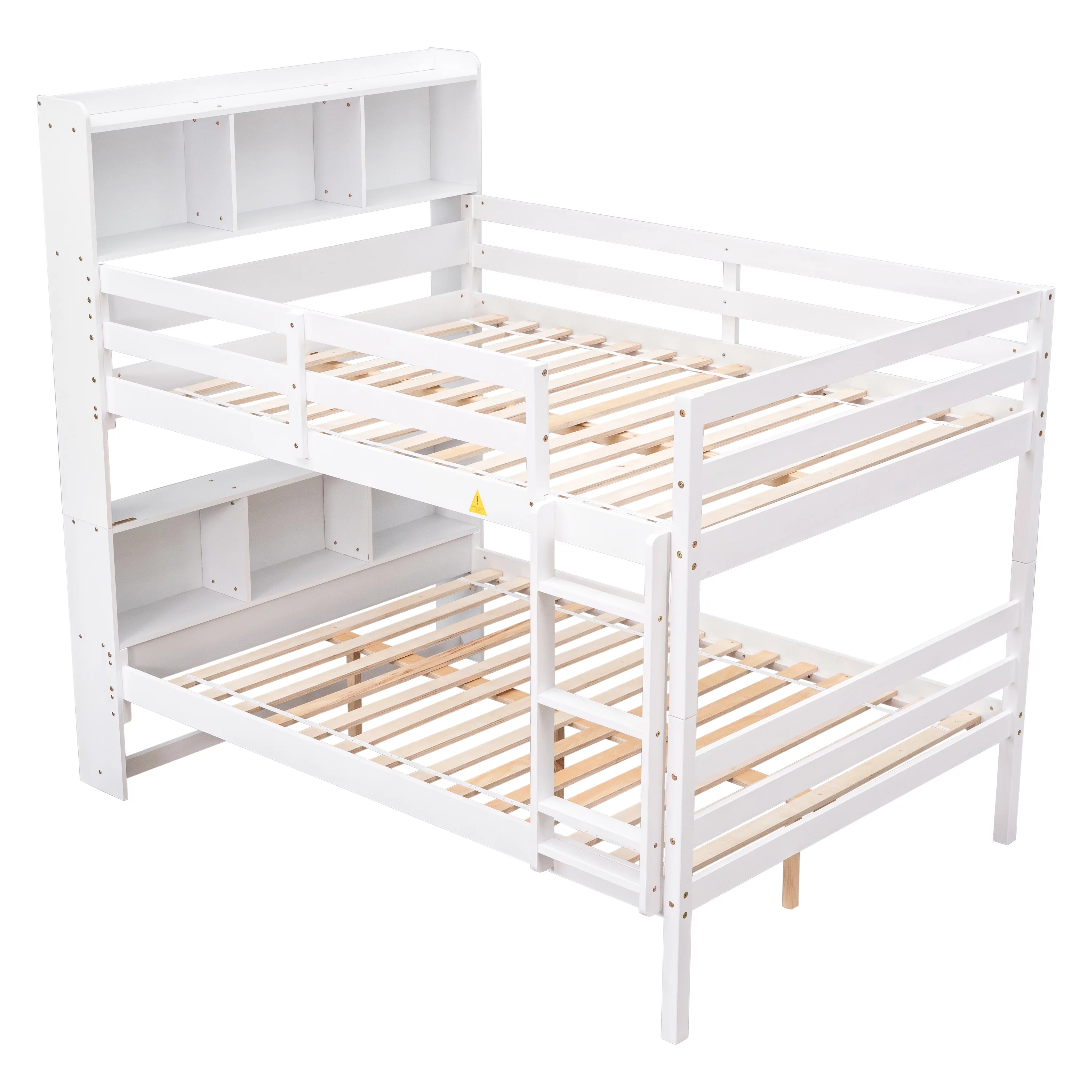 Sanmadrola Full Over Full Bunk Beds with Bookcase Headboard, Solid Wood Bed Frame with Safety Rail and Ladder, Kids/Teens Bedroom