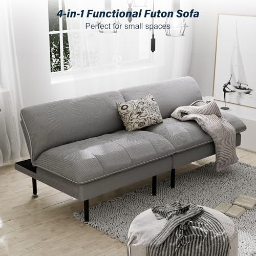 70" Futon Sofa Bed, 4 in 1 Multi-Function Couch Sleeper with Adjustable Backrest, Modern Convertible Futon, Recliner Small Loveseat for Living Room