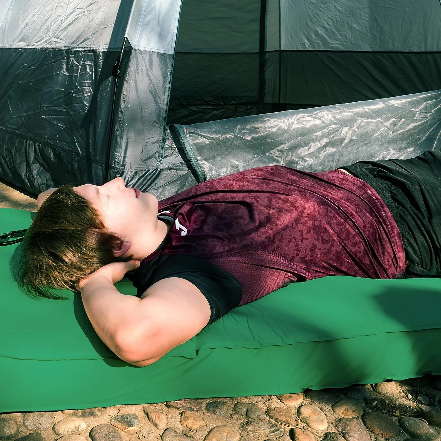 4 Inch Self Inflating Camping Mat, Foldable Outdoor Large 80" x 30" Thick Memory Foam Pad Portable Camping Mattress for Tent, Car Hiking
