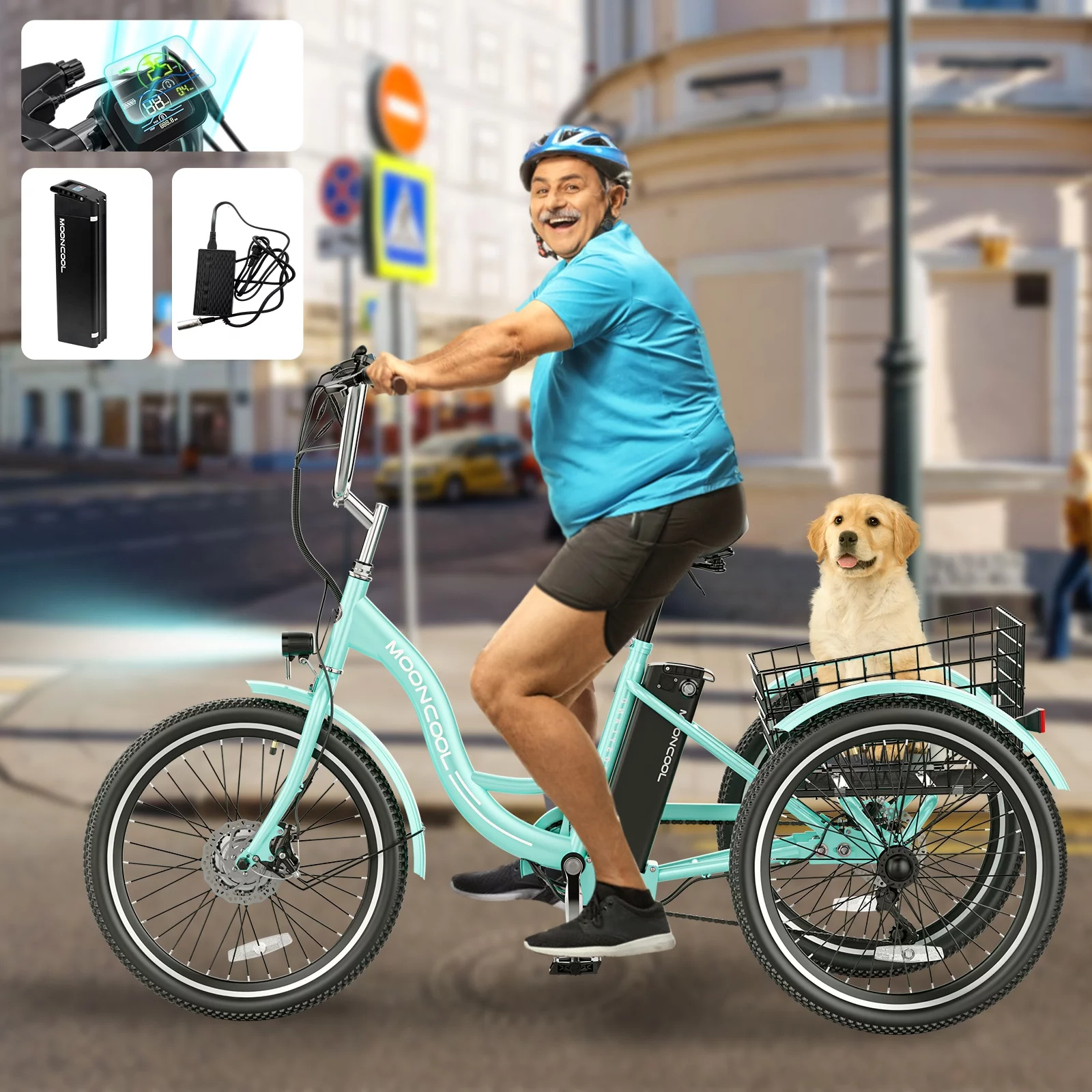 MOONCOOL 350W Motorized Electric Trike, 7 Speed 3 Wheel Electric Bicycle with 36V 14.5Ah Lithium Battery UL Certified