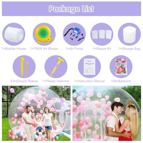FBSPORT Inflatable Bubble House 10FT, Bubble House Dome Inflatable with 750W Air Blower for Kids and Adults Includes 100 Balloons