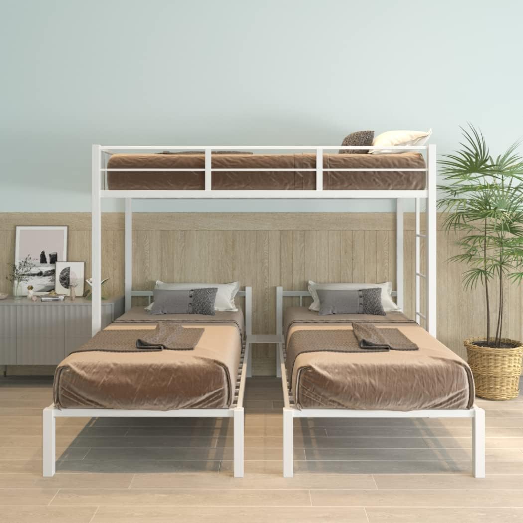 Triple Bunk Metal Beds,Can Be Separated into 3 Twin Beds with Headboards,Twin Over Twin/Twin Bunk Bed-Black