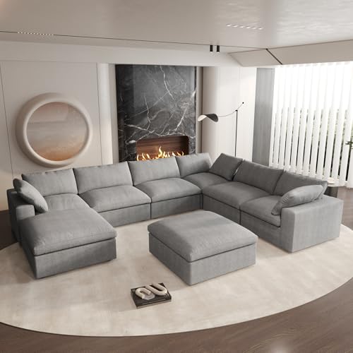 160.6" Cloud Couch Modular Sectional Sofa for Livingroom,Oversized Convertible Sofa with Storage Ottomans,6 Seat Wide Couches