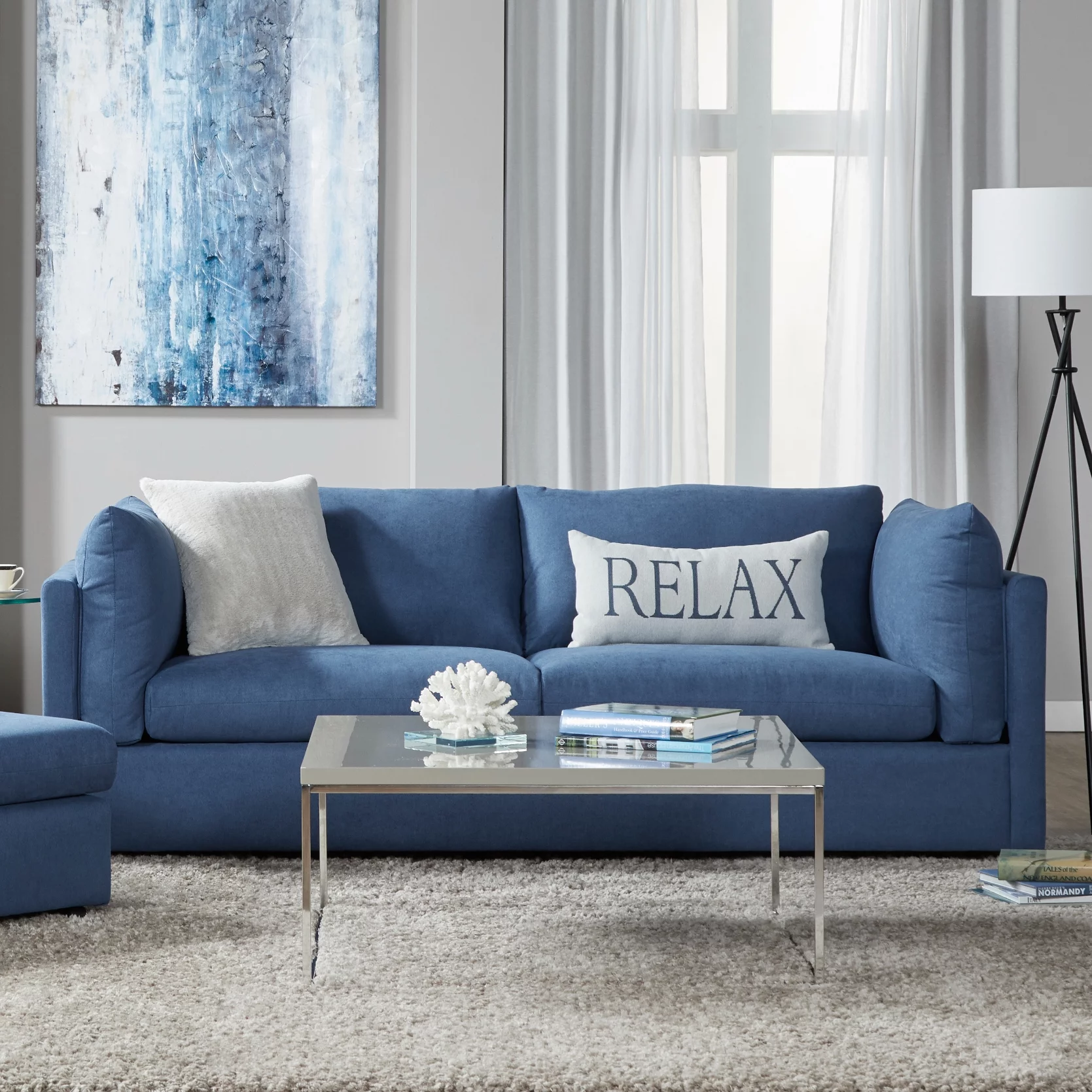 Roundhill Furniture Enda Pillow Back Fabric Sofa, Image Navy - Radiant Selections
