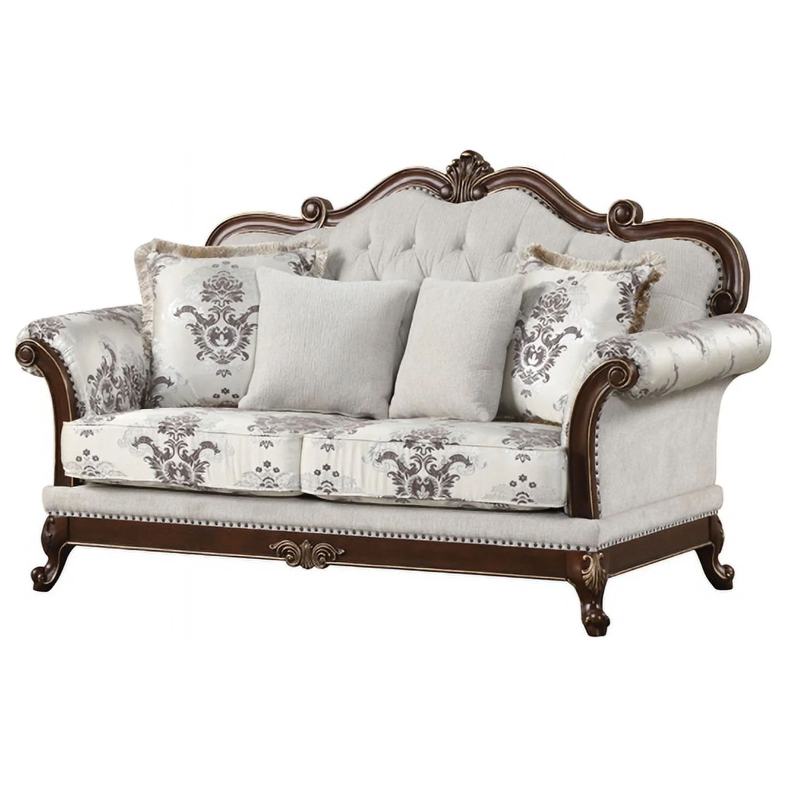 Gloria Traditional Style 2PC button tufted Living Room Set in White
