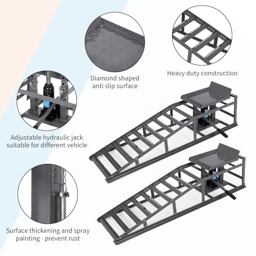 2PCS Hydraulic Car and Truck Service Ramps,11023 Lbs (5 Tons) Capacity, Portable Lifts Ramps for Oil Changes, Adjustable Lift Height 9.8" to 16.21"